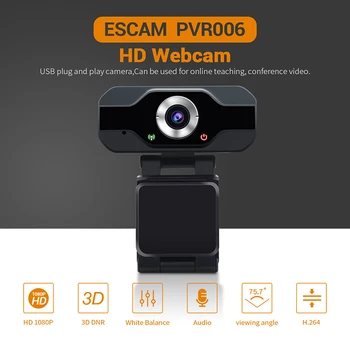 ESCAM PVR006 USB Webcam Full HD 1080P Web Kamera Gürültü İptal Mikrofon İle Skype Canlı Kamera Bilgisayar İçin