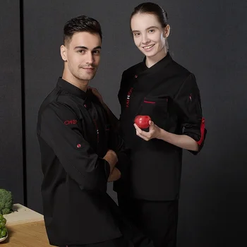 Erkekler Kadınlar Uzun Kollu Yemek Servisi Restoran şef ceketi Yeni Moda Aşçı Barista Giyim