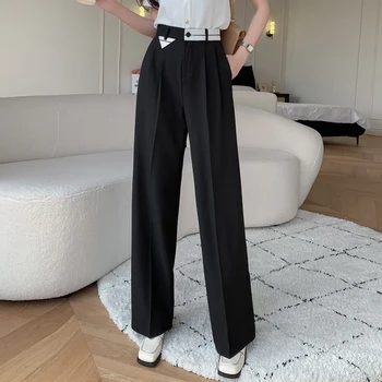 Vintage Pantolon Kadınlar Yüksek Belli siyah pantolon Ofis Bayan Pantolon Kadın 2023 Kore modası Kadın Giyim Geniş Bacak Pantolon Kadın