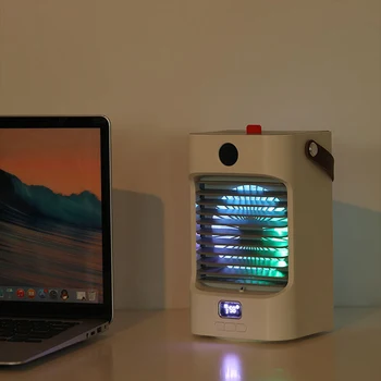 Yeni Mini Klima Fanı İle 7 Renkli Gece Lambası Küçük Taşınabilir Usb Negatif İyon Nemlendirme Fanı Ofis Masaüstü İçin