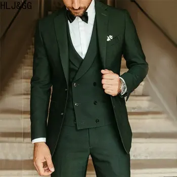 HLJ ve GG erkek Takım Elbise Yaka Damat Düğün Smokin Parti Slim Fit 3 Parça Takım Elbise İş Rahat Katı Blazers Ceket 3 Adet 2023 Yeni