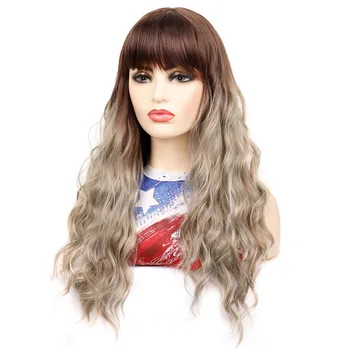 Jeedou Sentetik Uzun dalgalı saç peruk Katiyen patlama Kadın Kız Peruk Gri Kahverengi Kağıt Oyunu Renk