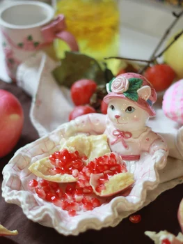 Seramik yüksek değerli pembe sevimli kedi tabağı şeker aperatifler yemek tabağı