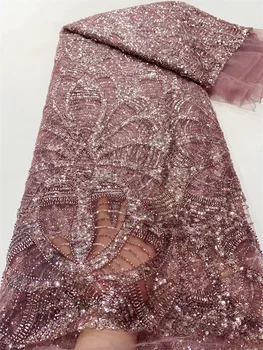 Turuncu Lüks Ağır Boncuklu Dantel Kumaş El Yapımı Sequins Danteller fransız Net Tül Dantel Kumaş düğün elbisesi