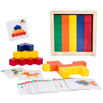 50 adet / kutu Montessori Renkli Ahşap Küp Blokları Parlak Assemblage Blok Erken Eğitim Erken öğretici oyuncaklar Çocuk Çocuk Hediye