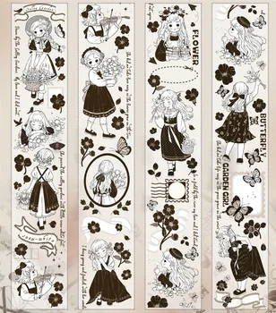 5cm X 5M Yier Orijinal Washi Bantlar Güzel Kızlar Bahçe Çiçek Siyah Tarzı Kartları Günlüğü Scrapbooking Arka Plan PET Etiket