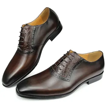 Yüksekliği Artan Lüks Moda Oxfords Derby Ayakkabı Erkekler İçin Dantel-up Günlük Ayakkabı Hakiki Deri Los Zapatos De Los Hombre