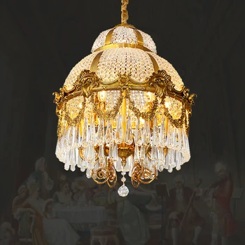 Fransız barok kristal altın bakır kolye ışık giriş fuaye koridor asılı lamba avrupa pirinç süspansiyon avize