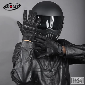 Deri Serisi Kadınlar / Erkekler Vintage motokros eldivenleri Tam Parmak Suomy SU-14 Motosiklet Ekipmanları Kahverengi Siyah Motosiklet Aksesuarları
