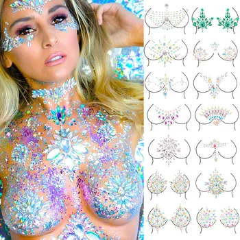 Akrilik Geçici Kadın Dövmeler Sahte Dövme Etiket Göğüs Mücevherleri Kristal Yüz Dekorasyon Elmas Akrilik Rhinestone Yüz Sticker