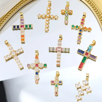 Juya El Sanatları Zirkonya 18K Gerçek Altın Kaplama Hıristiyan Katolik Çapraz Takılar DIY Dini Tespih Kolye Kolye Yapımı
