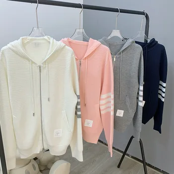 Yeni Moda Marka TB Kapüşonlu Sweatshirt Ceket erkek ve kadın Çift Set Sonbahar ve Kış Uzun Kollu Fermuar Hırka