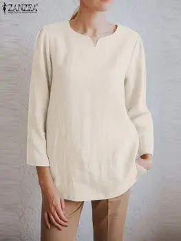 ZANZEA Moda Katı Bluz bahar uzun kollu elbise V Boyun Üstleri Kadın Zarif Saf Pamuklu Gömlek Kadın Rahat Gevşek Chemise Büyük Boy