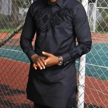 Afrika Tribal Erkekler Geleneksel Baş Rahat Moda Yaka Siyah Totem Baskı Dört Mevsim erkek Rahat İş Gömlek Tops