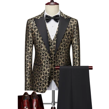 (Blazer + Yelek + Pantolon) erkek Takım Elbise Moda İş Zarif İnce Rahat Beyefendi Düğün Resmi 3 ADET Set Takım Elbise Ceket Pantolon